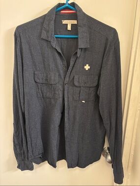 Caulfield Preparatory casual Button-Up Shirt Patch Cross Detail - Slate Blue